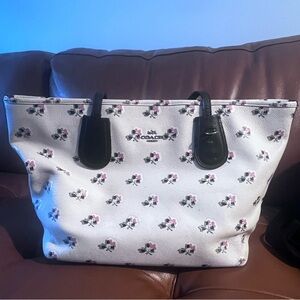 Coach White and Pink Floral Tote Bag